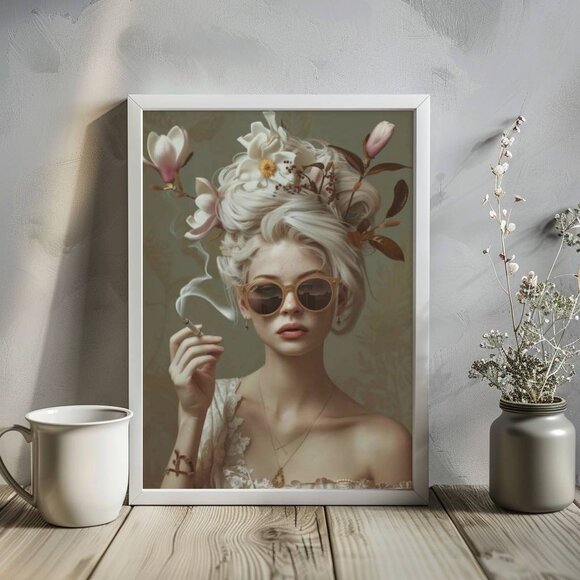 Original Floral Fashion Art Print + Digital Copy, Surreal Avant Garde - Picture 1 of 9